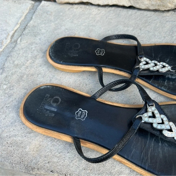 BLACK leather thin strap sandals with rhinestones Sz 38 - Picture 3 of 8